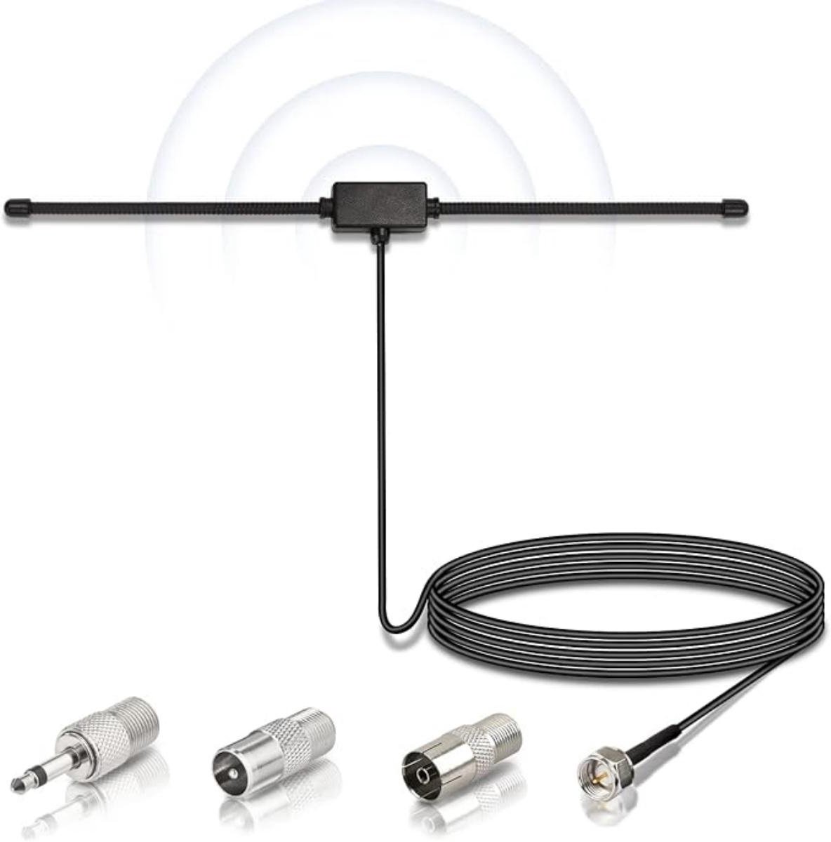 SSTRWGOOD Radioantenne - FM Dipoolantenne - Frequentiebereik 80-1700MHz - Geschikt voor Draagbare Radios, Tuners en Stereo Ontvangers - Kunststof Behuizing - Incl. 3m Verlengkabel