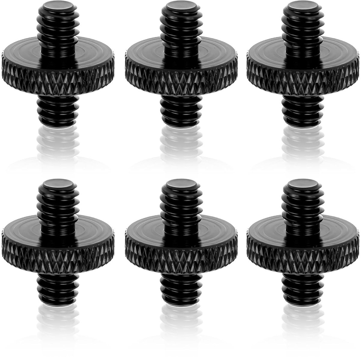 6-delige draadadapter met 1/4 inch mannelijke schroefdraad, aluminium legering, knurled oppervlak voor camera's, lampstatief en schouderstatief, zwart, veelzijdig en duurzaam