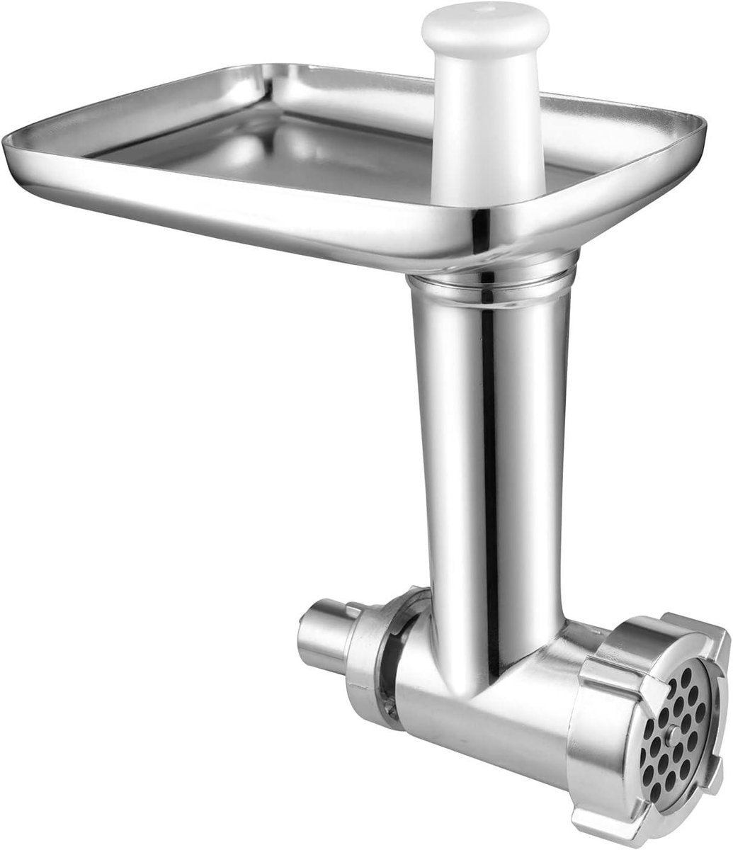 Vleesmolen Opzetstuk - Keukenmachine Accessoire - Zelf Worst Maken - Volledig Metalen Ontwerp - 4 Schermen 2 Buizen - Zilver