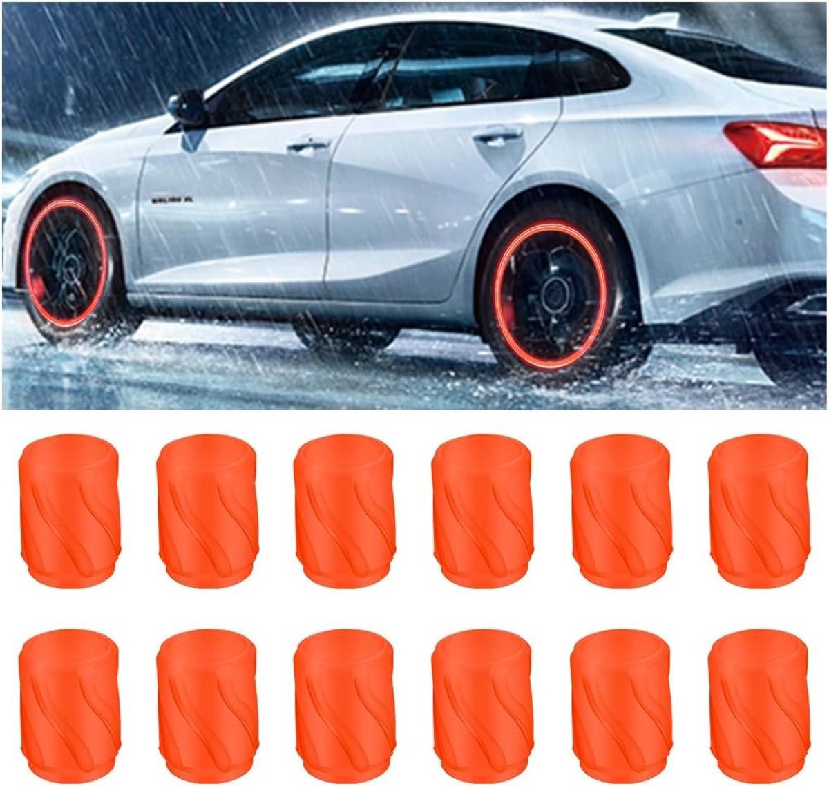 Set van 12 Fluorescerende Ventieldoppen voor Auto's, Vrachtwagens, SUV's en Motorfietsen - Luminous Luchtcaps voor Bandenventielen (Oranje)