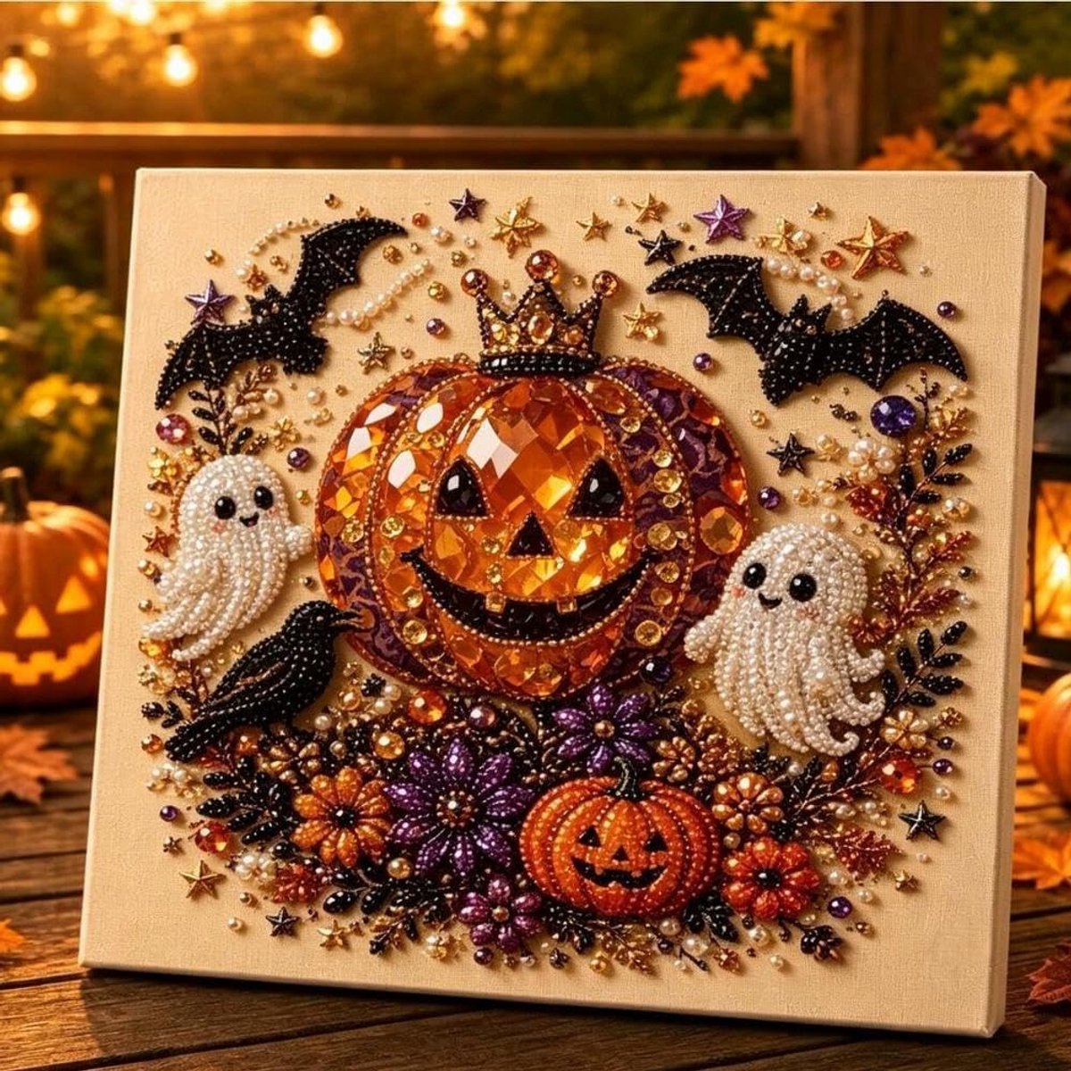 Casalora® Halloween Parel Diamond Painting – DIY 3D Spook Kunstwerk – Ronde Halloween Decoratie op Canvas – Creatieve Hobby voor Volwassenen – Halloween Wanddecoratie – 20 × 20 cm