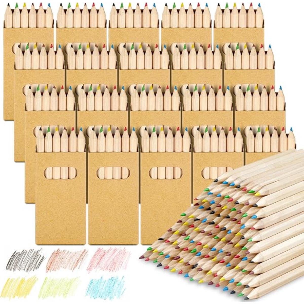SSTRWGOOD 20 Stuks Kleurpotloden - Houten Buntstifte Set - 6 Kleuren - 9x4,5cm - Geschikt voor Tekenen, Schetsen en Kleuren - Hout - Inclusief Stevige Opbergdoos