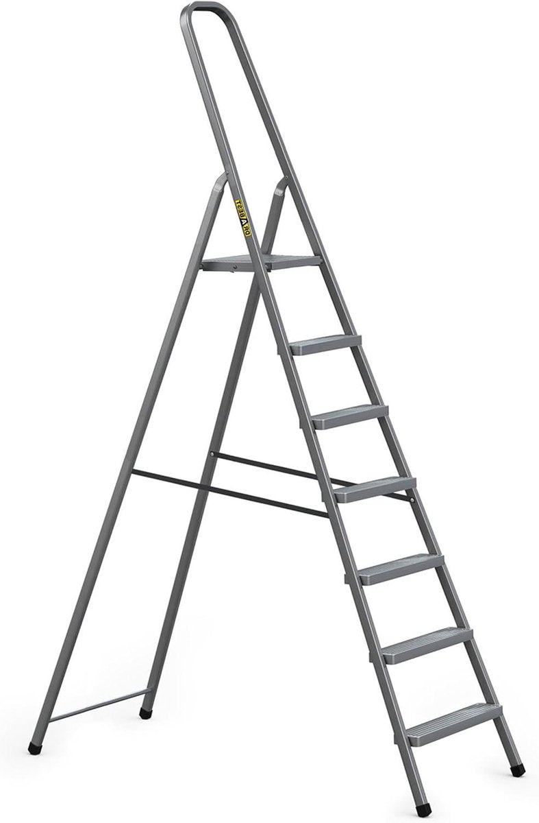 Trapladder Met Treden - Huishoudtrap Stevig - Klus Klussen - Brede Antislip Treden - Werkhoogte 3.46 M - Grijs