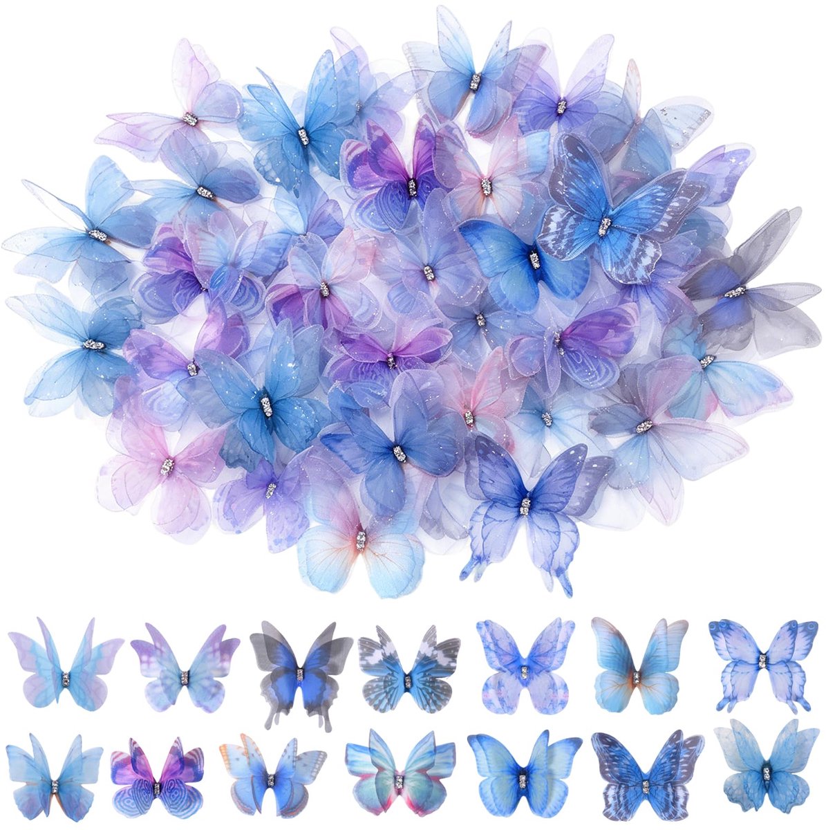 Vlinderdecoratie 70 stuks - met diamant - kleurrijk - perfect voor meisjeskamer - ShopVlot