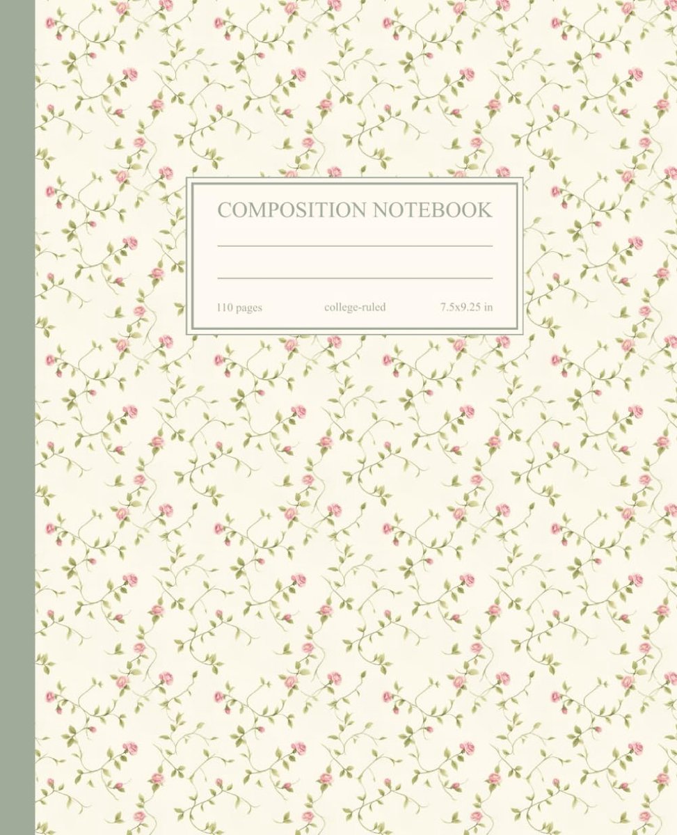 Composition Notebook College Ruled: Vintage Pink Flowers Botanical Illustration - ShopVlot