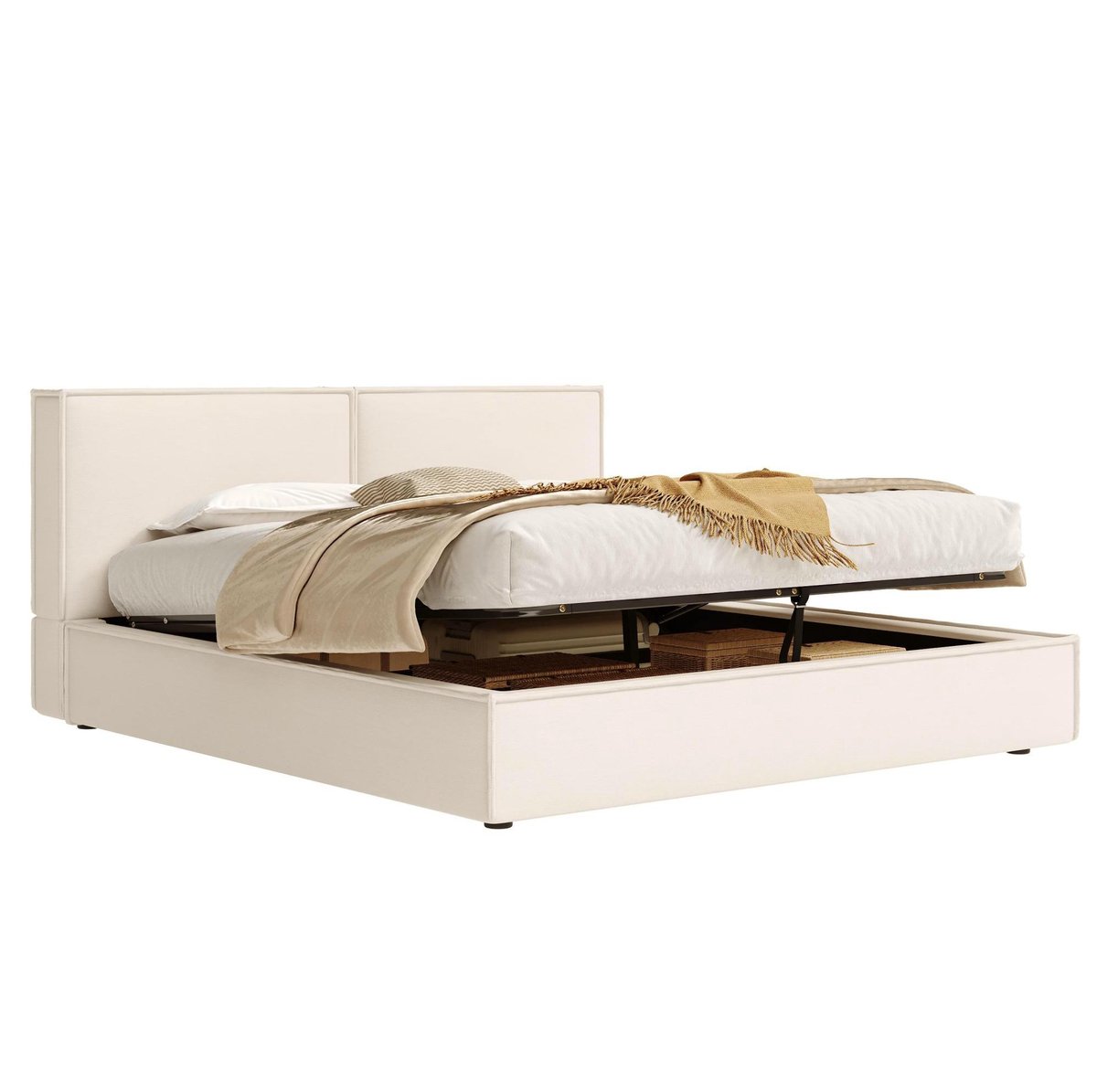 COVREO Bed 180x200 cm beige stof, met hydraulische opbergruimte