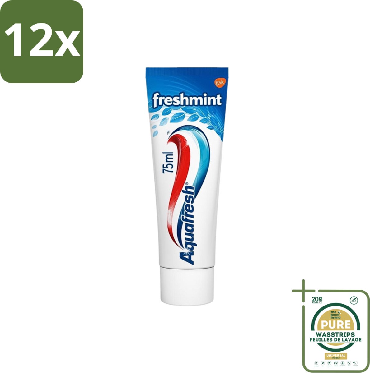 Aquafresh Tandpasta Freshmint Frisse Adem 75 ml - Voordeelverpakking - 12 stuks - Gaatjes - Tandvleesproblemen