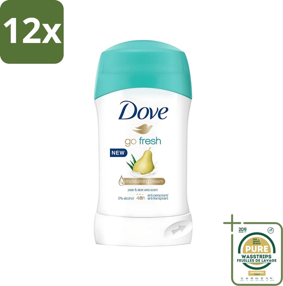 Dove - Deodorant - Stick Go Fresh Pear & Aloe Vera - Frisse geur en bescherming - 40 ml - Voordeelverpakking - 12 stuks - Peer en aloë vera - Zweetbevochtiging