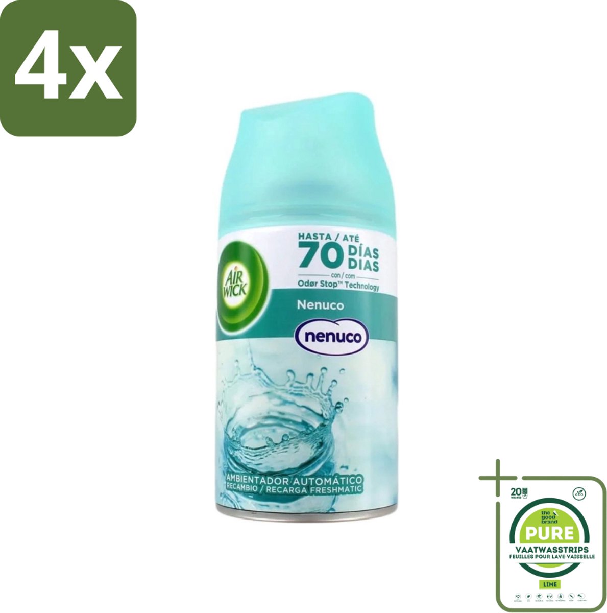 Air Wick - Luchtverfrisser Navulling - Nenuco - Automatische Spray - 250 ml - Voordeelverpakking - 4 stuks - Nenuco geur - Luchtverfrisser
