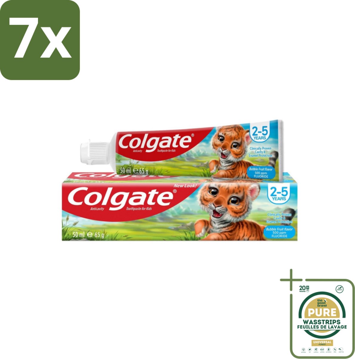 7 x Colgate - Bubble Fruit - Kindertandpasta - Voor 2 tot 5 jaar oud - 50ml - Grootverpakking - Kindertandpasta - Gaatjes Bestrijden - Melktanden Beschermen - Tandpasta Voor Kinderen - Bubble Fruit Smaak