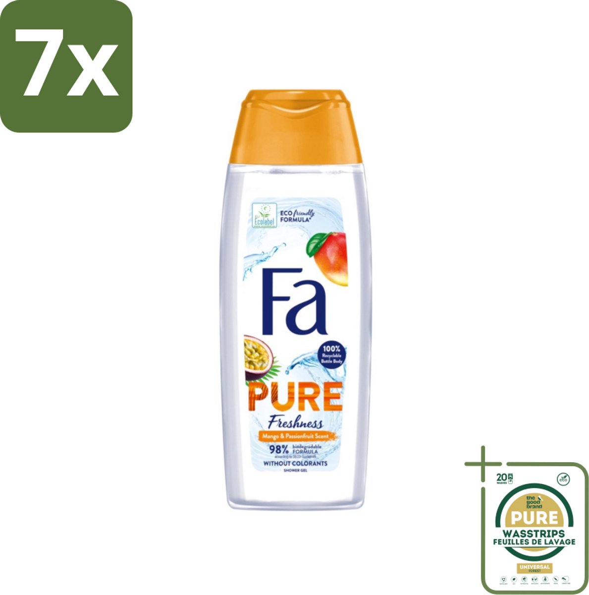 7 x Fa - Douchegel - Pure Freshness Mango & Passievrucht - Verfrissend & Zoet - Hydraterend - 250 ml - Grootverpakking - Douchegel Mango Passievrucht - Verfrissende Geur - Hydraterende Douchegel - Tropische Geur - Huidverzorging