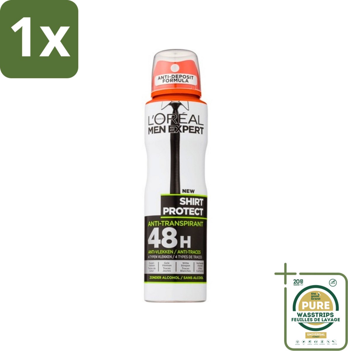 1 x L'Oréal Men Expert Shirt Protect - Deodorant - 150 ml - Deodorant Spray- Deodorant Spray - Anti-zweet - Anti-gele Vlek - Anti-witte Strepen - Kledingbescherming