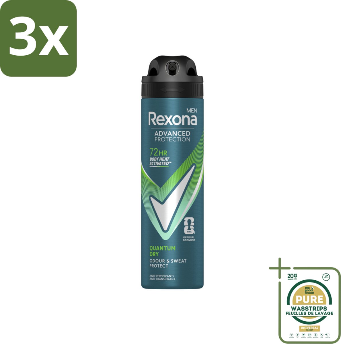 3 x Rexona Men Deodorant Spray Advanced Protection Quantum Dry 150 ml - Grootverpakking - Deodorant Spray - Anti-transpirant - Zweetbescherming - Frisheid - Motion Sense
