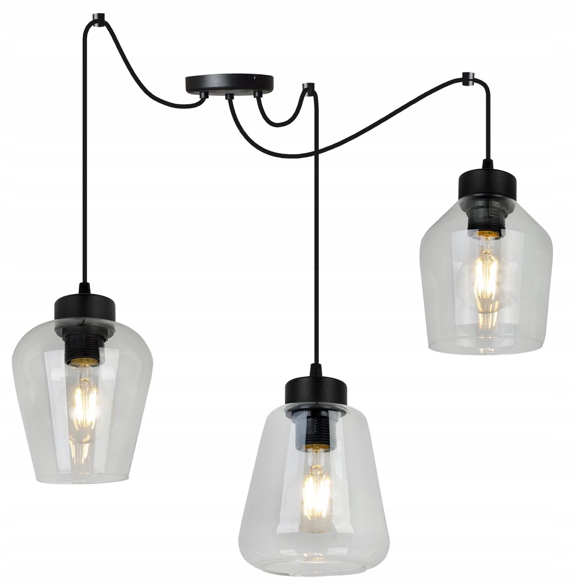 Merkloze Hanglamp Spider met Glazen Kap, Zwart/Transparant, 3xE27