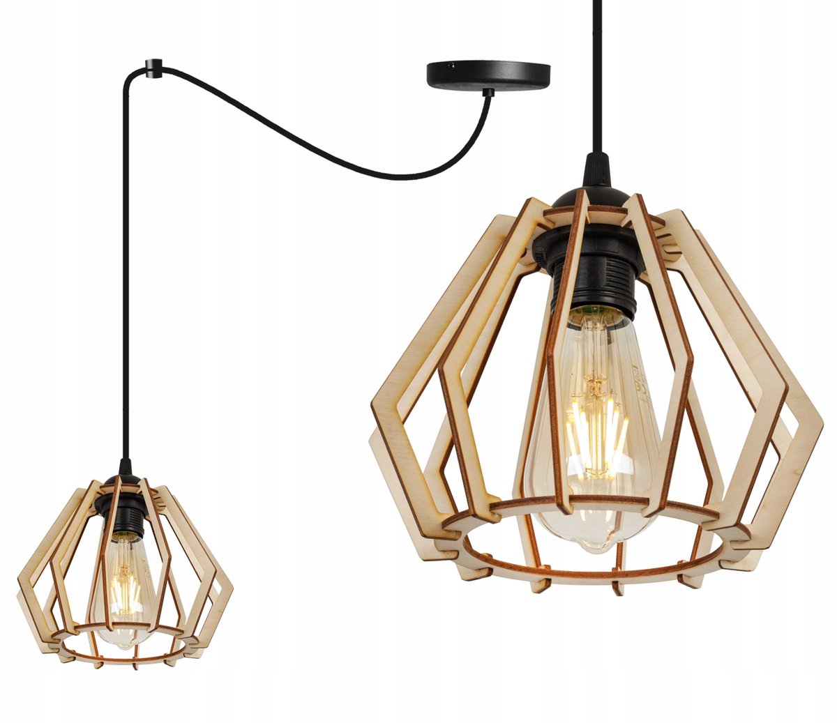Houten Hanglamp Spider Timber - Zwart/Beige - E27