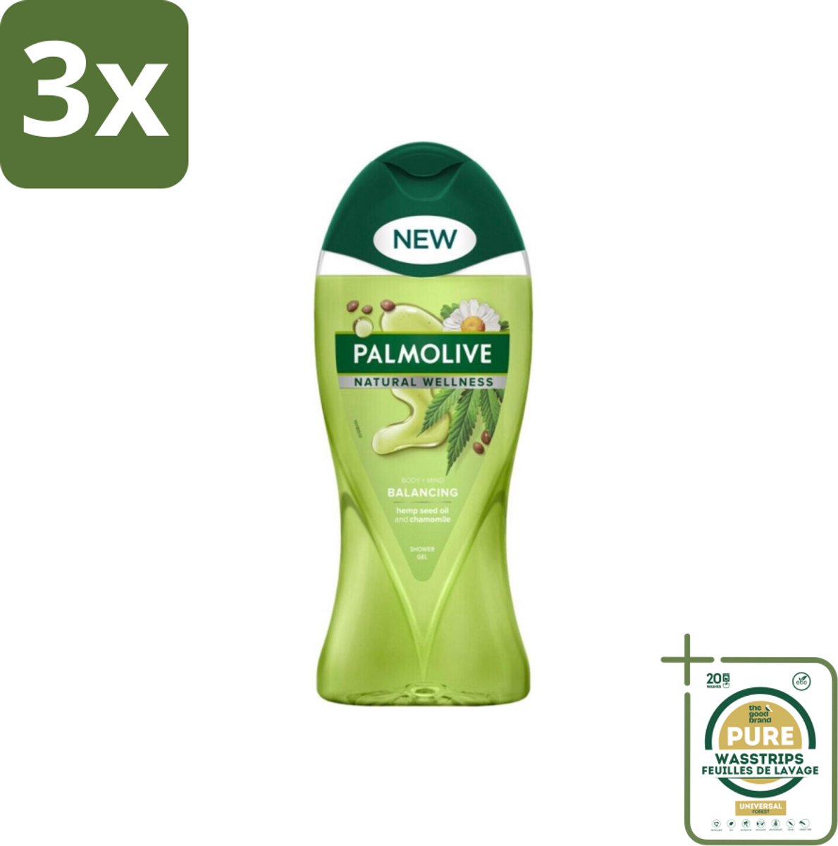 3 x Palmolive - Natural Wellness - Douchegel - Balancing - Ontspannend & Fris - 250 ml - Grootverpakking - Douchegel - Ontspanning - Wellness - Balans - Cannabiszaadolie