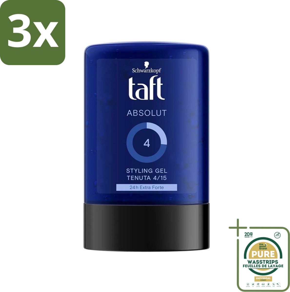 3 x Schwarzkopf - Taft - Absolut Haargel - Mannen - Langdurige Hold - 300 ml - Grootverpakking - Haargel Mannen - Langdurige Fixatie - Haargel Voor Mannen - Haargel 300 Ml - Fixatie Haar