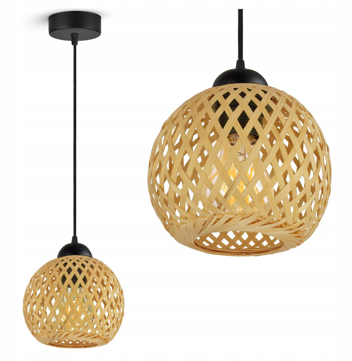 Bamboe Hanglamp Zwart E27 60W Boho Stijl - 584-EZ1
