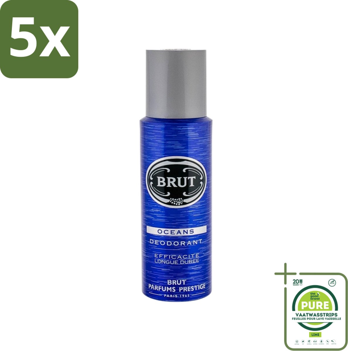 5 x Brut - Deodorant - Spray - Oceans - Fris & maritiem aroma - 200ml - Grootverpakking - Deodorant Spray - Fris - Maritiem - Aquatisch - Zweetbevochtiging