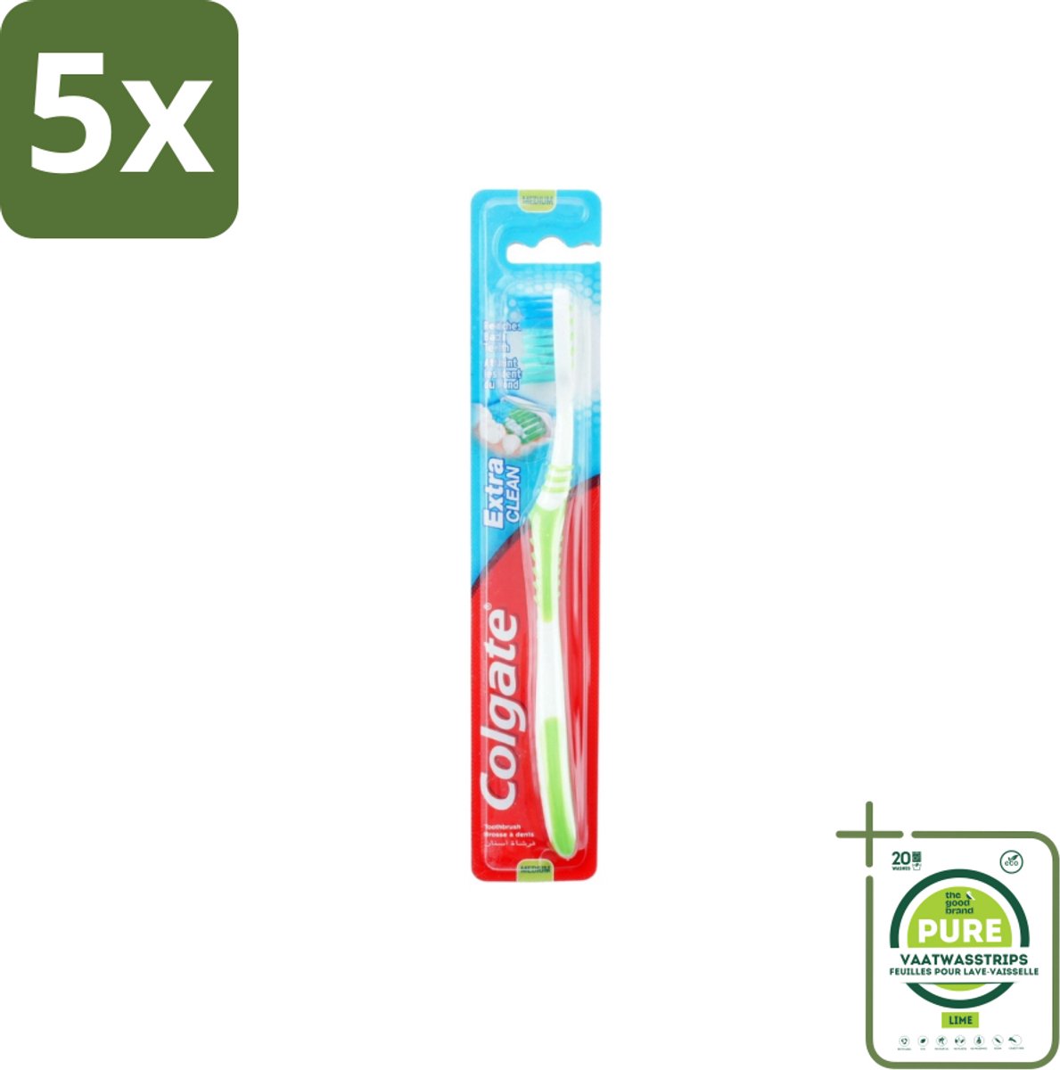 5 x Colgate - Tandenborstel - Extra Clean Medium - 1 Tandenborstel - Grootverpakking - Tandenborstel - Tandenpoetsen - Tandenborstel Medium - Tandenborstel Gebogen Kop - Tandenborstel Anti-slip