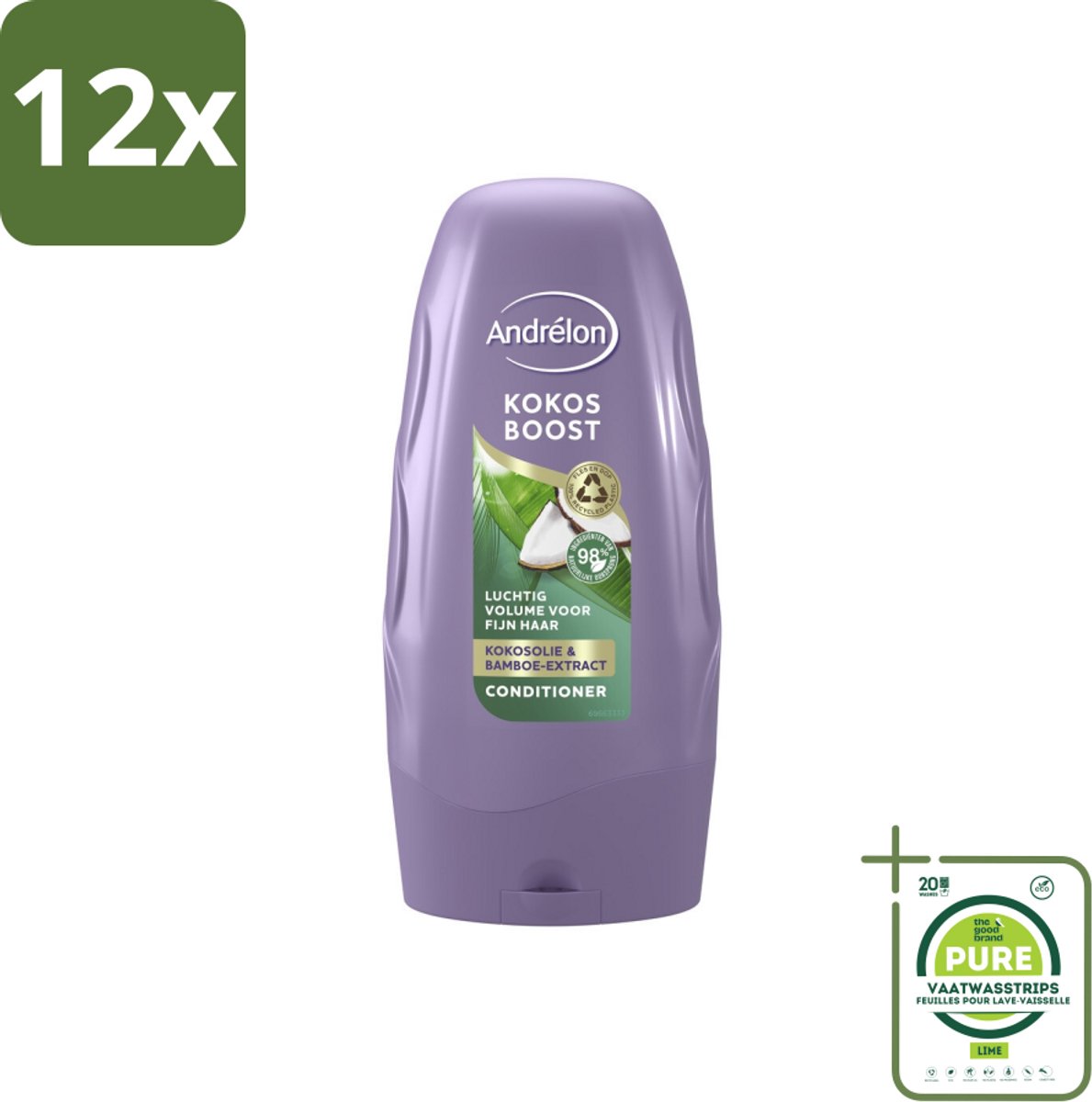 Andrélon - Kokos Boost - Conditioner - Intensieve Voeding - 250 ml - Voordeelverpakking - 12 stuks - Fijn haar - Volume