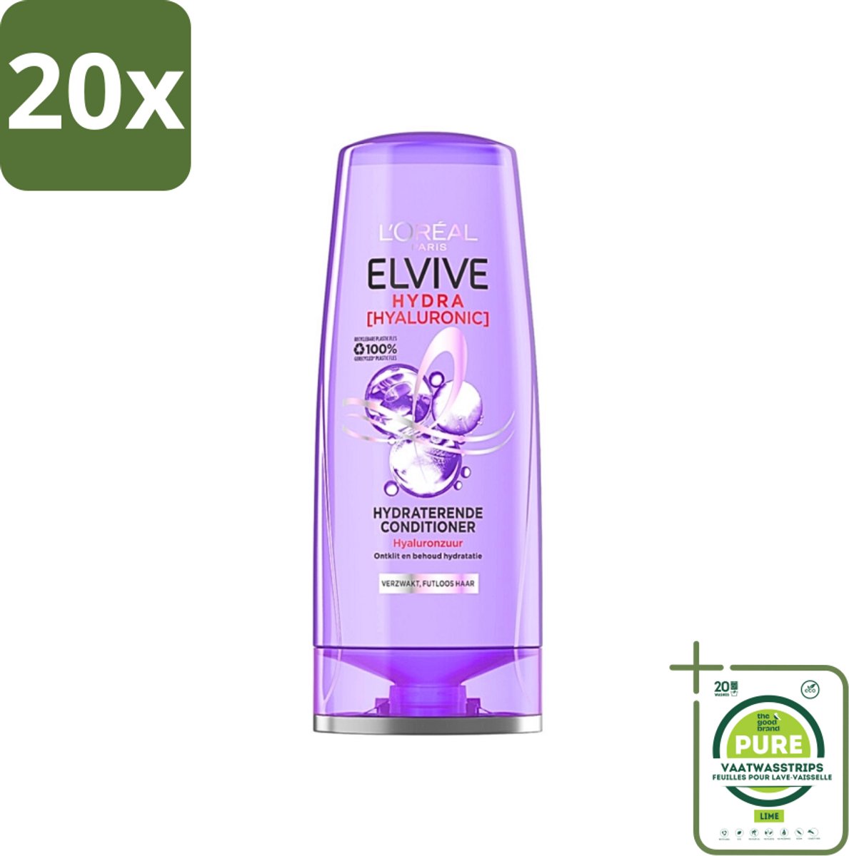 20 x L'Oréal Paris Elvive Hydra Hyaluronic - Conditioner - Hydraterend - 200 ml - Grootverpakking - Hydra Hyaluronic Conditioner - Hyaluronzuur - Hydratatie - Haarhydratatie - Zachte Haar