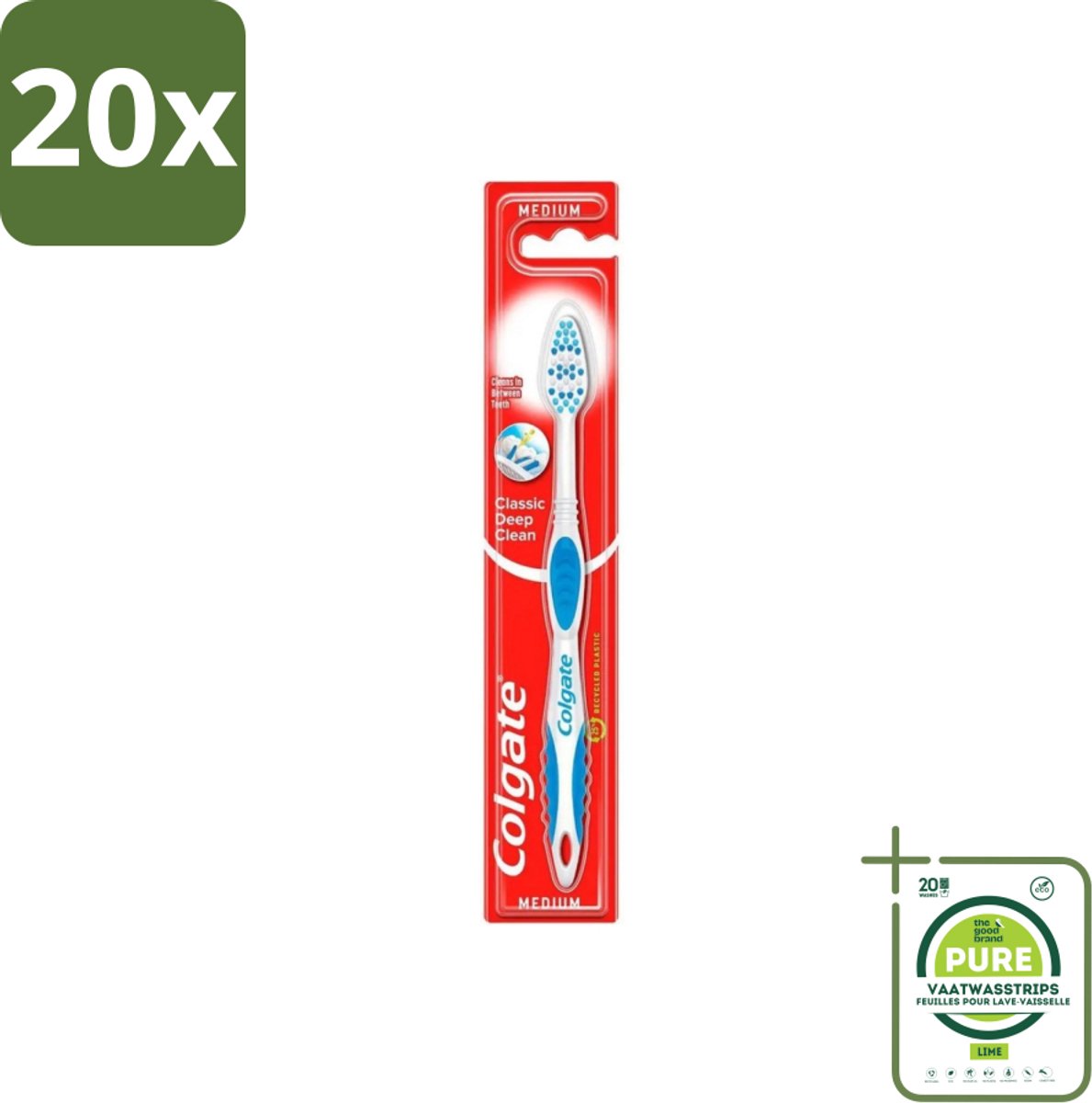 20 x Colgate - Tandenborstel - Classic Deep Clean Medium - 1 Tandenborstel - Grootverpakking - Tandenborstel - Mondhygiëne - Tandenborstel Reiniging - Tandplak Verwijderen - Etensresten Verwijderen