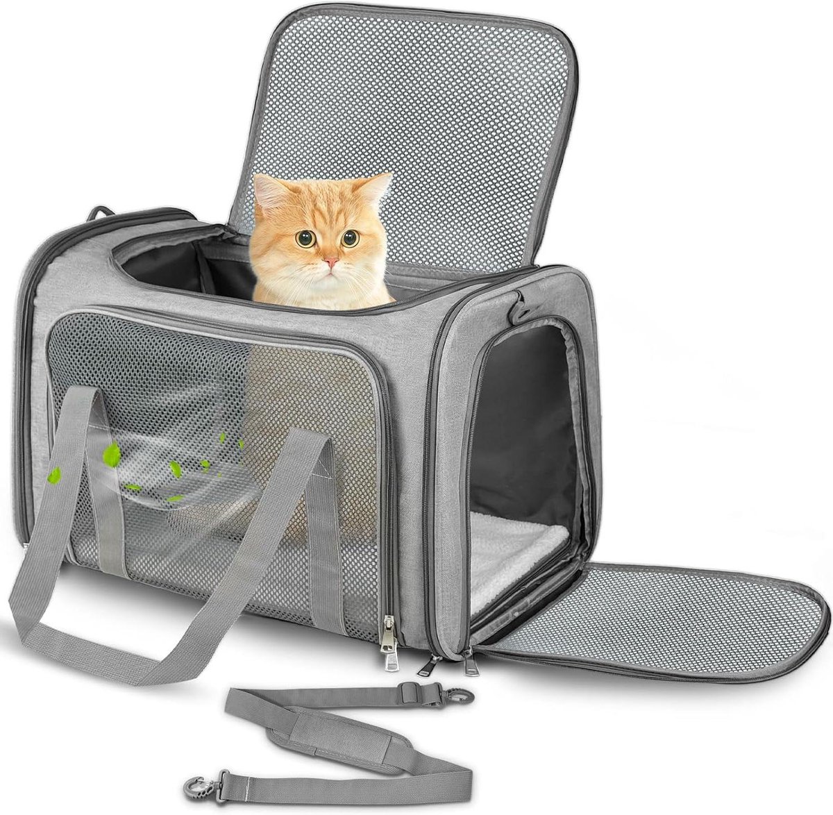 Huisdier transporttas - Draagbare reismand - Reizen met huisdier - Opvouwbaar en ademend - 43x28x28 cm - Grijs