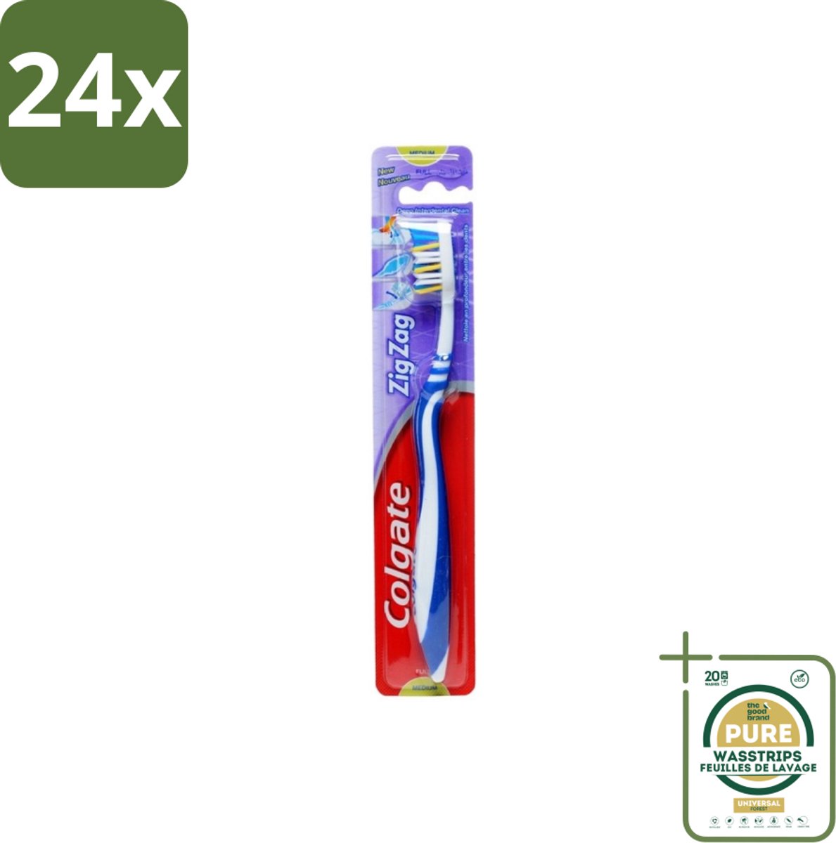 Colgate - Tandenborstel - ZigZag Medium - 1 Tandenborstel - Voordeelverpakking - 24 stuks - Tandenborstel medium - Tandenborstel hardheid