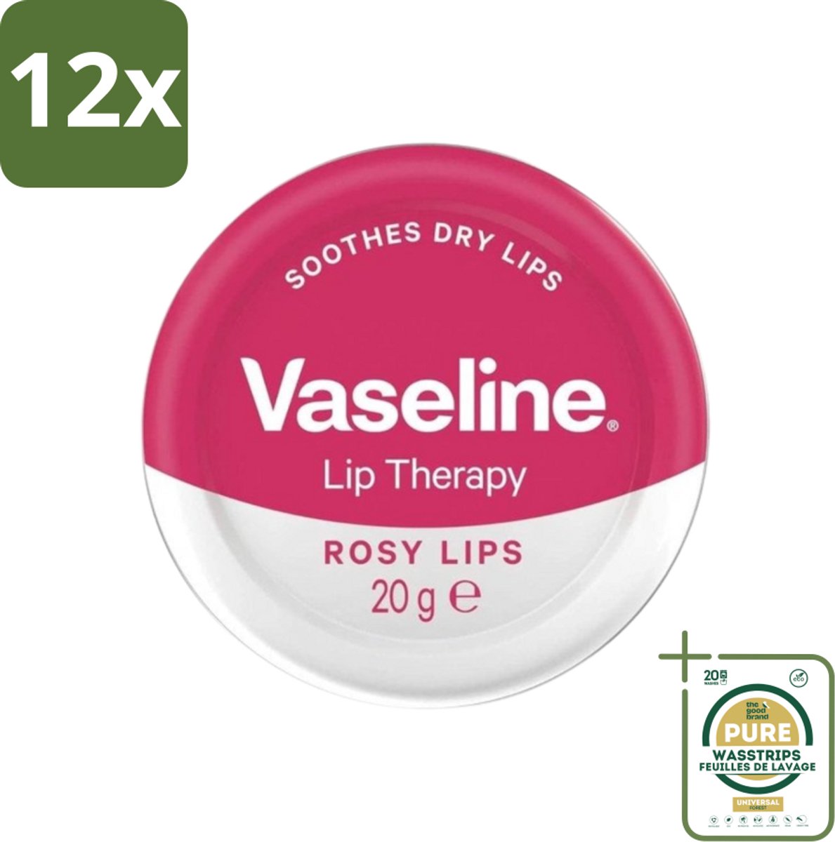 Vaseline - Rosy Lips - Lip Therapy - Verzorgend - 20 g - Voordeelverpakking - 12 stuks - Rosé lippen - Hydraat