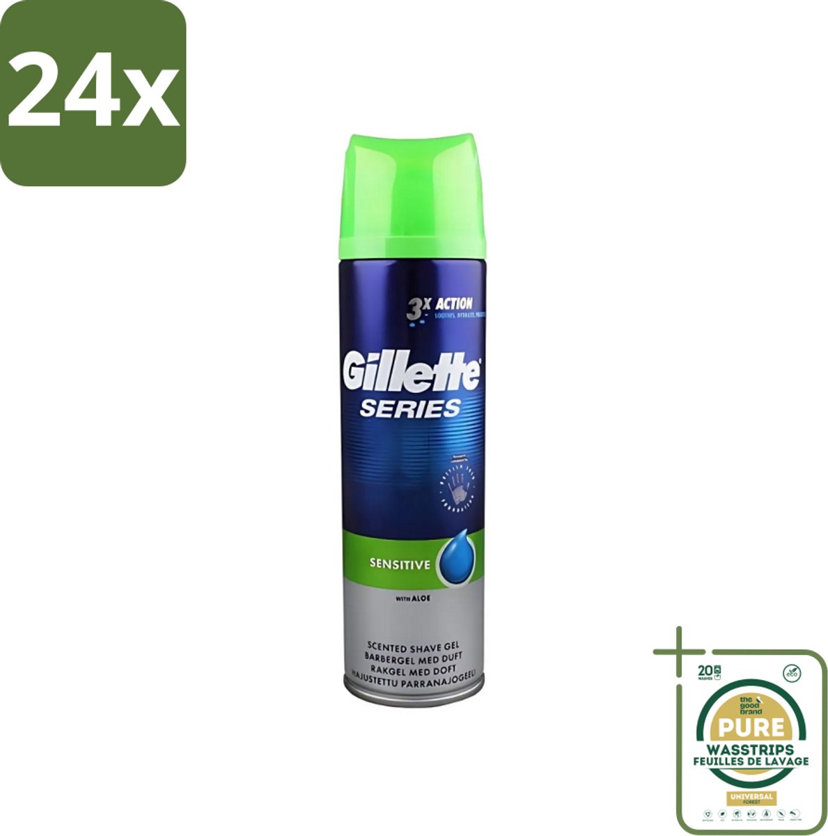 Gillette Series - Scheergel - Sensitive - Aloe Vera - Voor de gevoelige huid - 200 ml - Voordeelverpakking - 24 stuks - Scheren - Roodheid