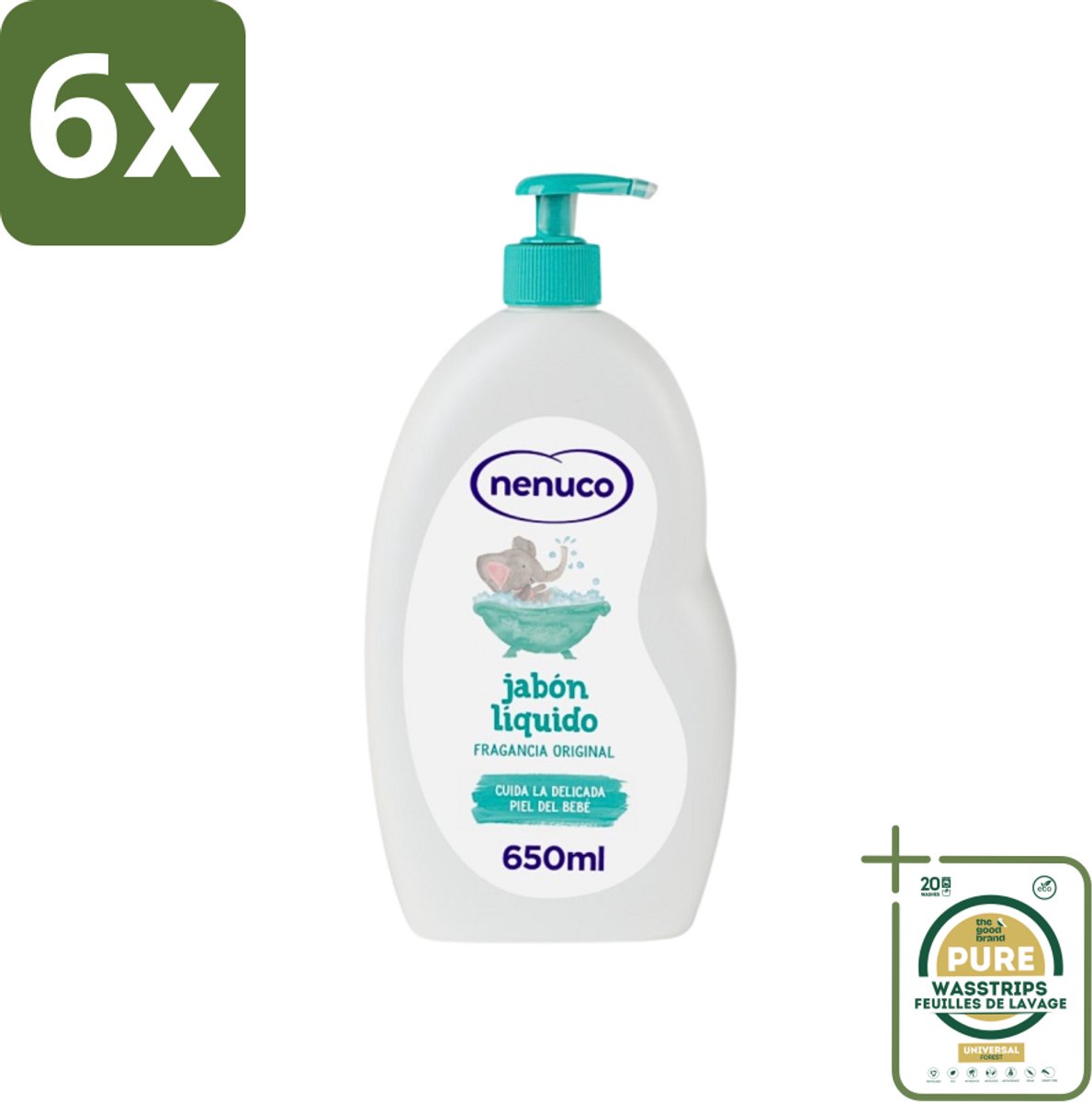 Nenuco - Jabon Líquido - Vloeibare Zeep - Originele Geur - Met Doseerpomp - 650 ml - Voordeelverpakking - 6 stuks - Douchegel - Badschuim