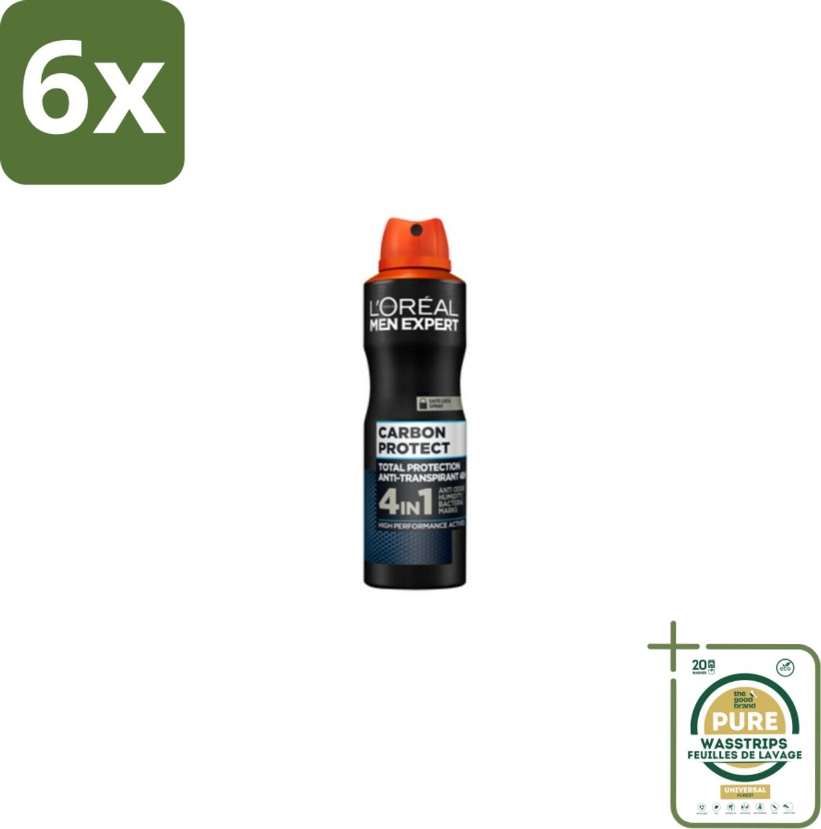 L'Oréal Men Expert Deodorant Spray Carbon Protect 150 ml - Voordeelverpakking - 6 stuks - Anti-vocht - Anti-bacterie