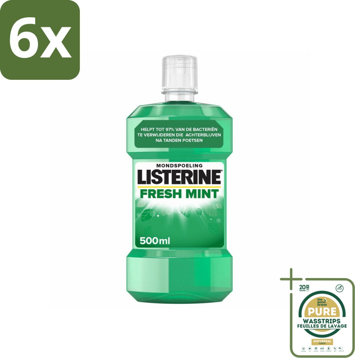 Listerine Mondwater Fresh Mint 500 ml - Voordeelverpakking - 6 stuks - Mondverzorging - Tandplak