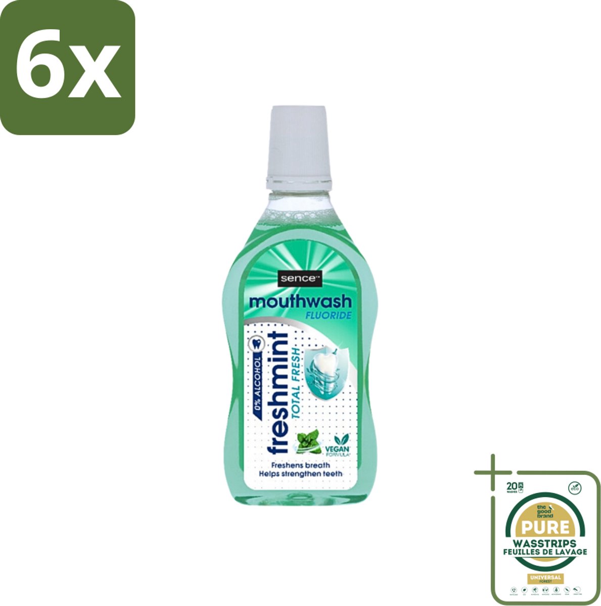 Sence - Fresh Freshmint - Mondwater - Fris & Muntig - 500 ml - Voordeelverpakking - 6 stuks - Frisse adem - Tandplak