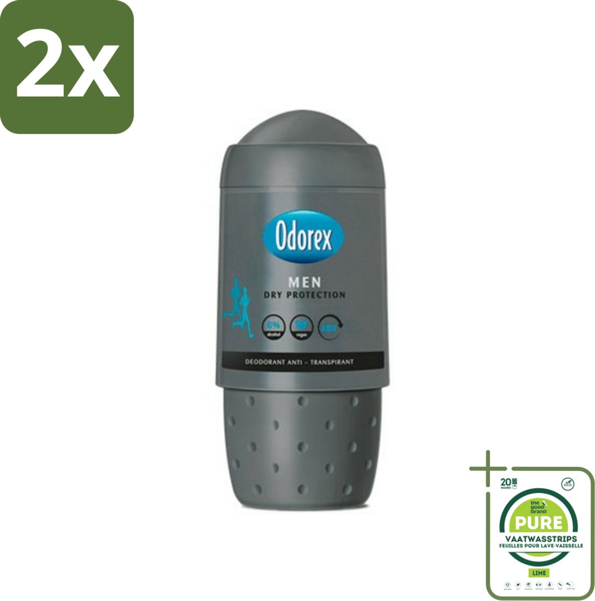 Odorex Deodorant Roller For Men Dry Protection 50 ml - Voordeelverpakking - 2 stuks - Mannelijke deodorant - Anti-transpirant