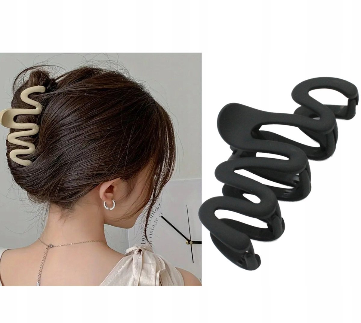 Grote Mat Zwarte Haarclip 10 cm Golvend - Merkloos
