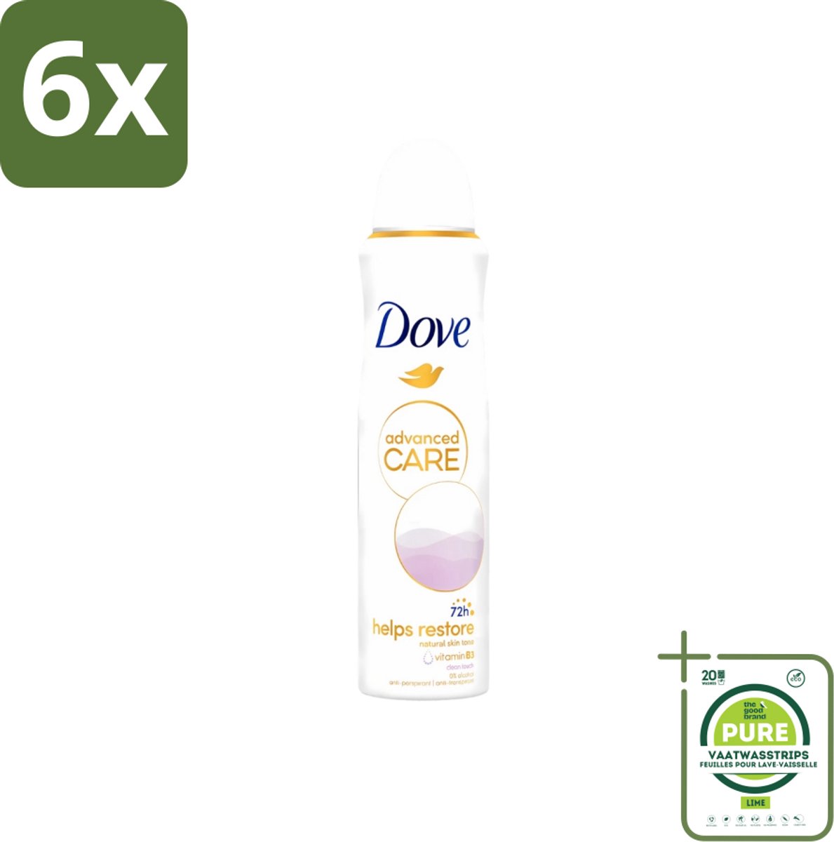 Dove - Deodorant - Spray Clean Touch - Zachte geur en verzorging - 150 ml - Voordeelverpakking - 6 stuks - Dove Deodorant Spray - Clean Touch