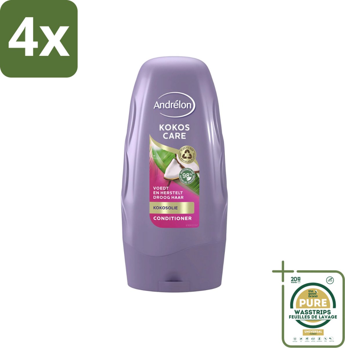 Andrélon - Kokos Care - Conditioner - Diepe Hydratatie - 250 ml - Voordeelverpakking - 4 stuks - Kokosolie - Kokosmelk