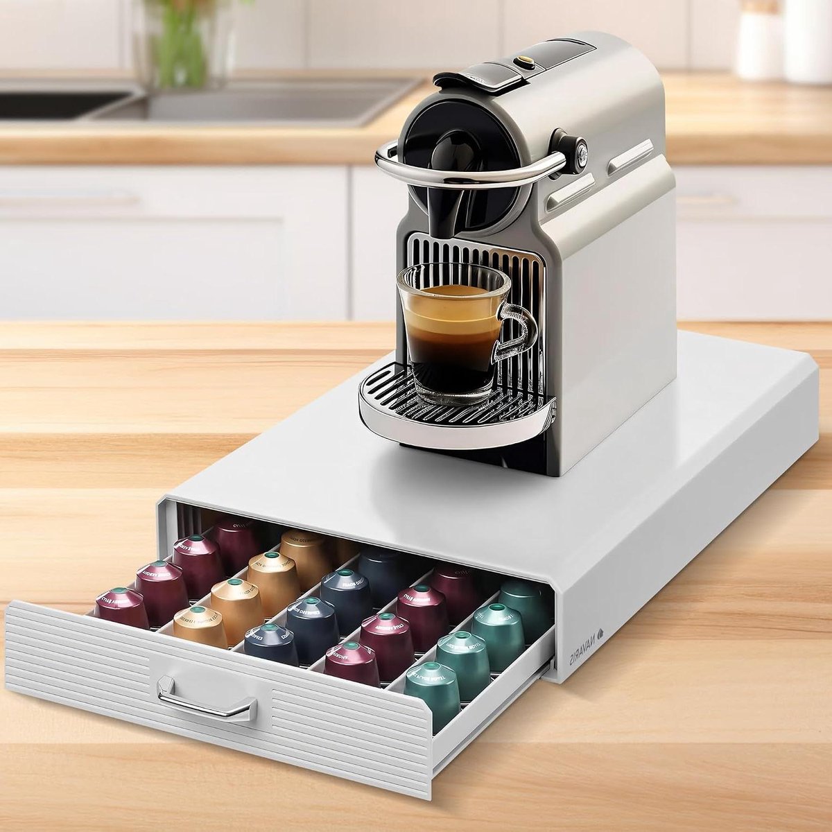 Capsulehouder met lade - Koffiecup opberger - Keuken organiseren - Ruimtebesparend ontwerp - 50 cups - Wit