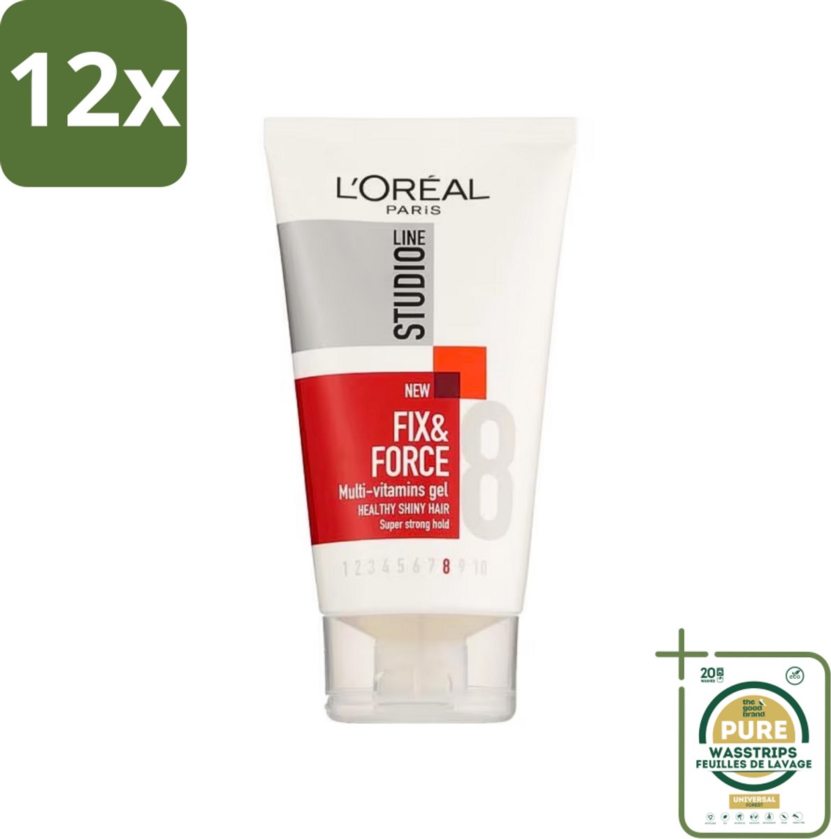 L'Oréal Paris - Studio Line Essentials - Fix & Force - Gel - Super Strong - 150 ml - Voordeelverpakking - 12 stuks - Haarkleur - Haartype