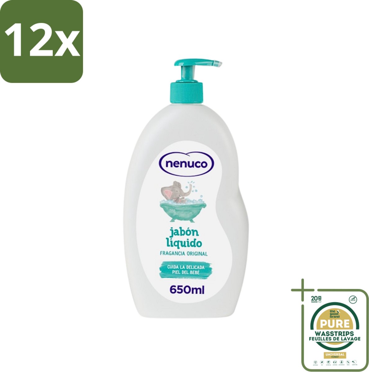 Nenuco - Jabon Líquido - Vloeibare Zeep - Originele Geur - Met Doseerpomp - 650 ml - Voordeelverpakking - 12 stuks - Douchegel - Badschuim