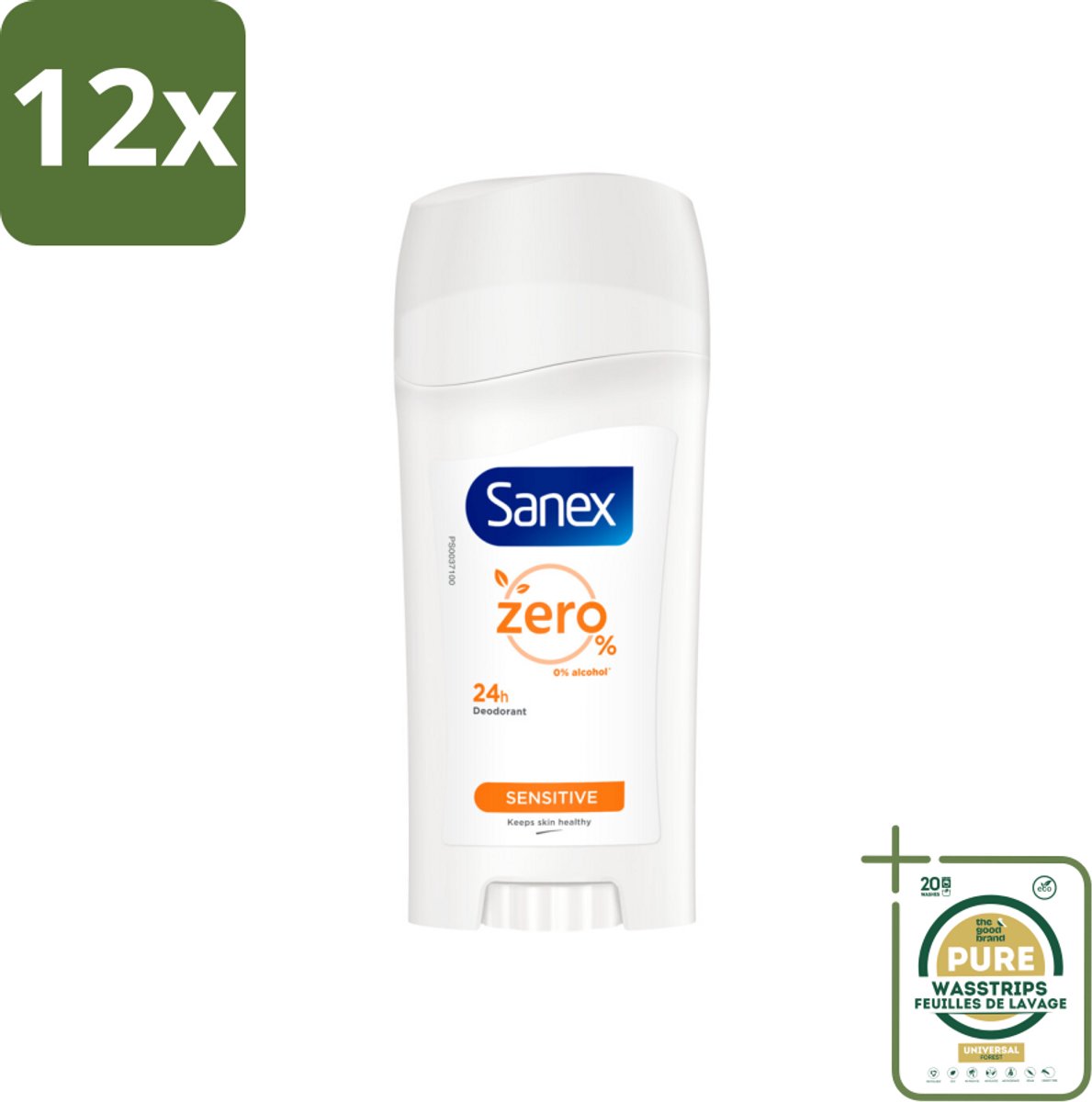 Sanex Deodorant Stick Dermo Sensitive 65 ml - Voordeelverpakking - 12 stuks - Alcoholvrij - 24 uur bescherming