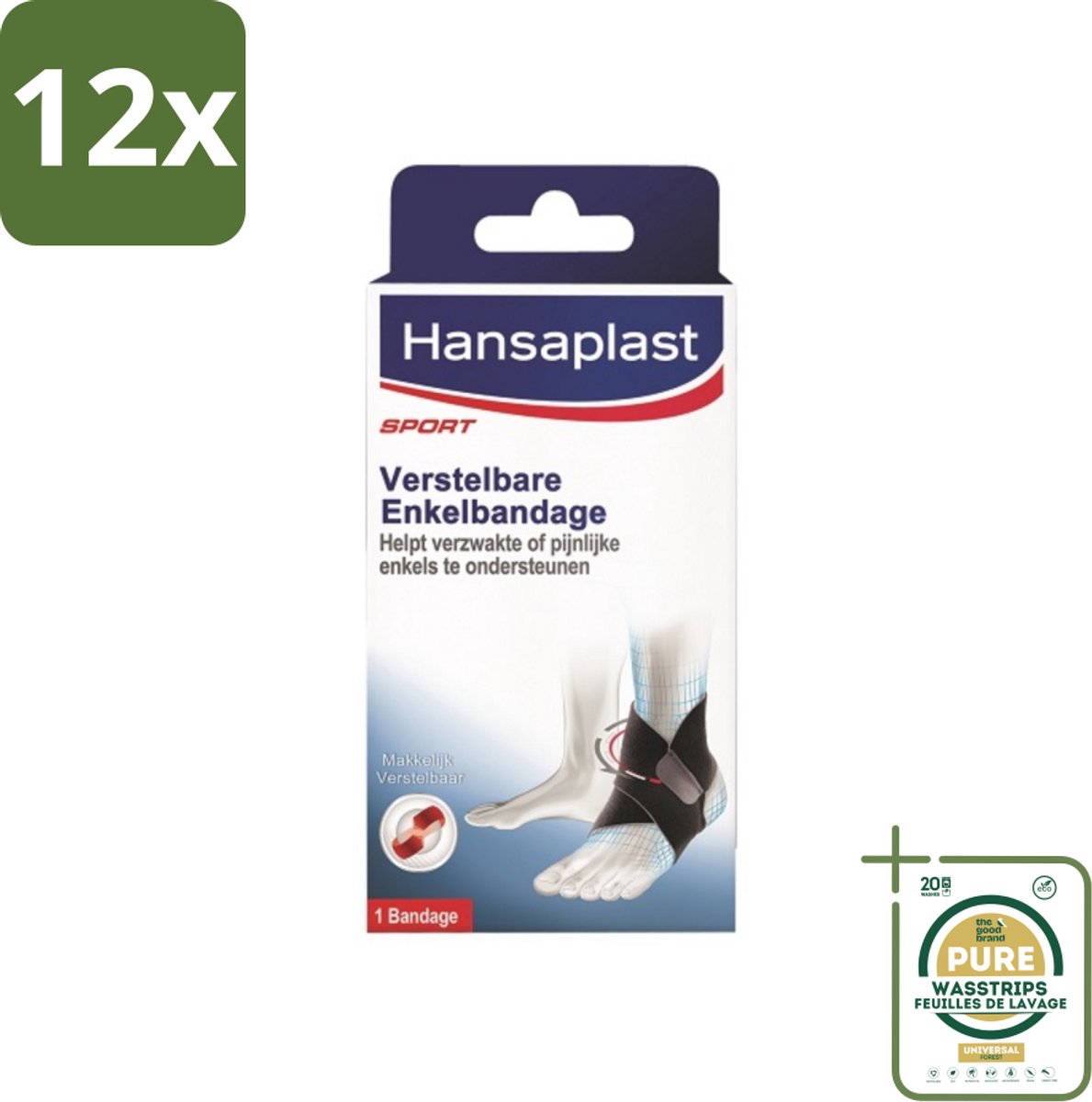 Hansaplast - Sport Enkel Bandage - Enkelsteun - Enkel Brace - Verstelbaar - Zwart - Voordeelverpakking - 12 stuks - Enkelblessure - Enkelinstabiliteit