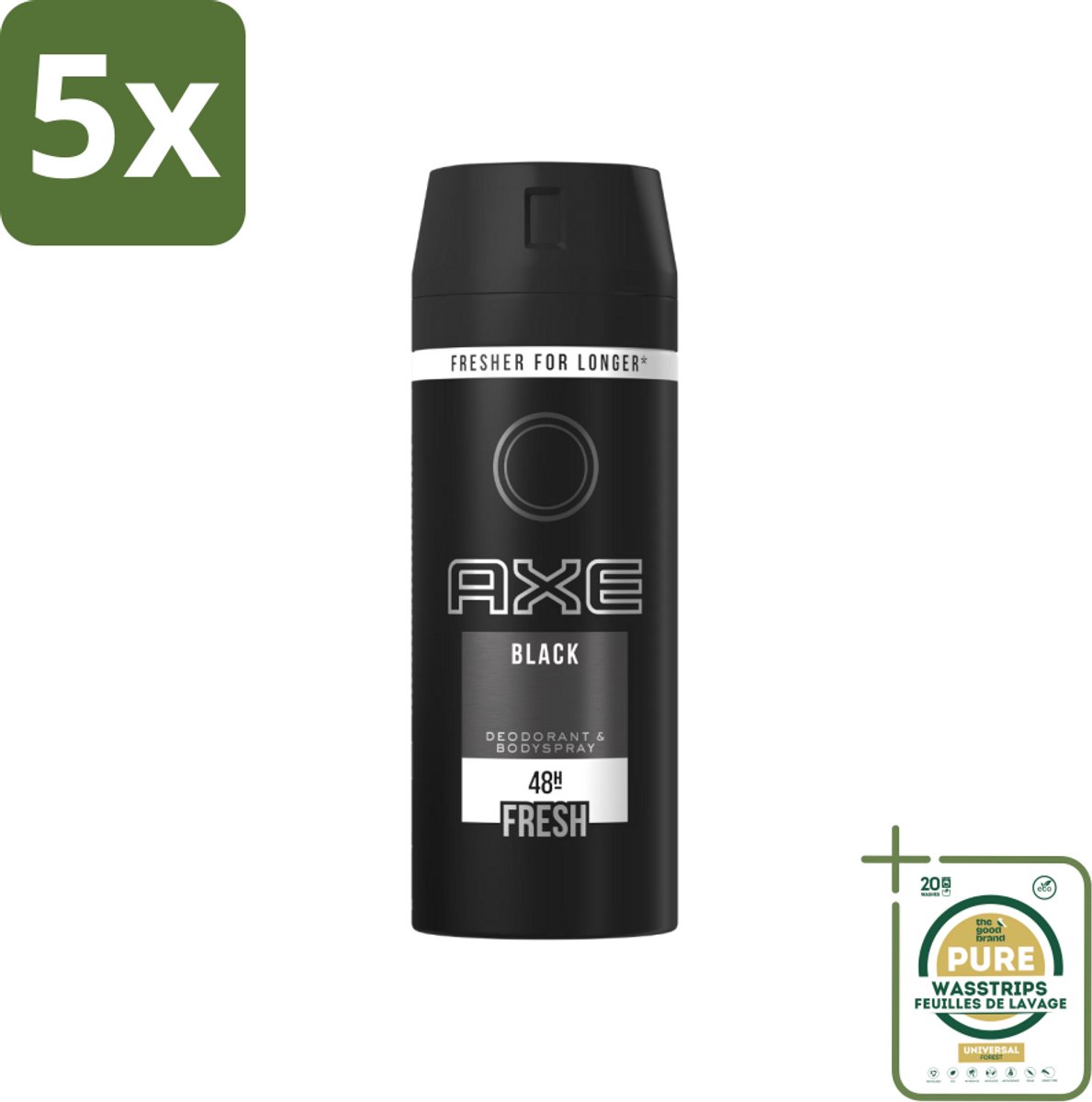 5 x Axe Deodorant Bodyspray Black 150 ml - Grootverpakking - Axe Deodorant Bodyspray - Anti-transpirant - Zweetgeur - Sandelhout Geur - Munt Geur