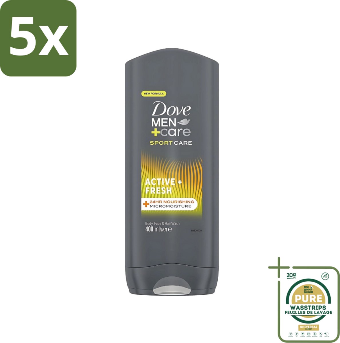 5 x Dove - Douchegel - Men+ Care Active Fresh - Verfrissend en langdurige bescherming - 400 ml - Grootverpakking - Douchegel - Man - Fris - Energie - Actief