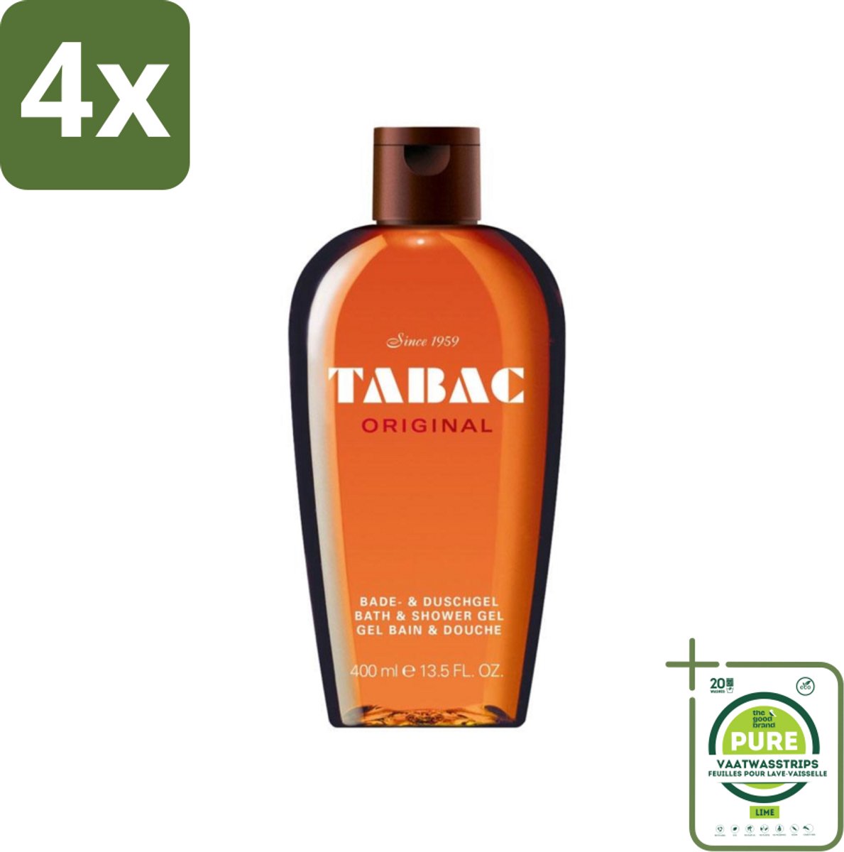 Tabac Original - Douchegel - Milde reiniging - 400 ml - Voordeelverpakking - 4 stuks - Douchegel - Bad en douchegel