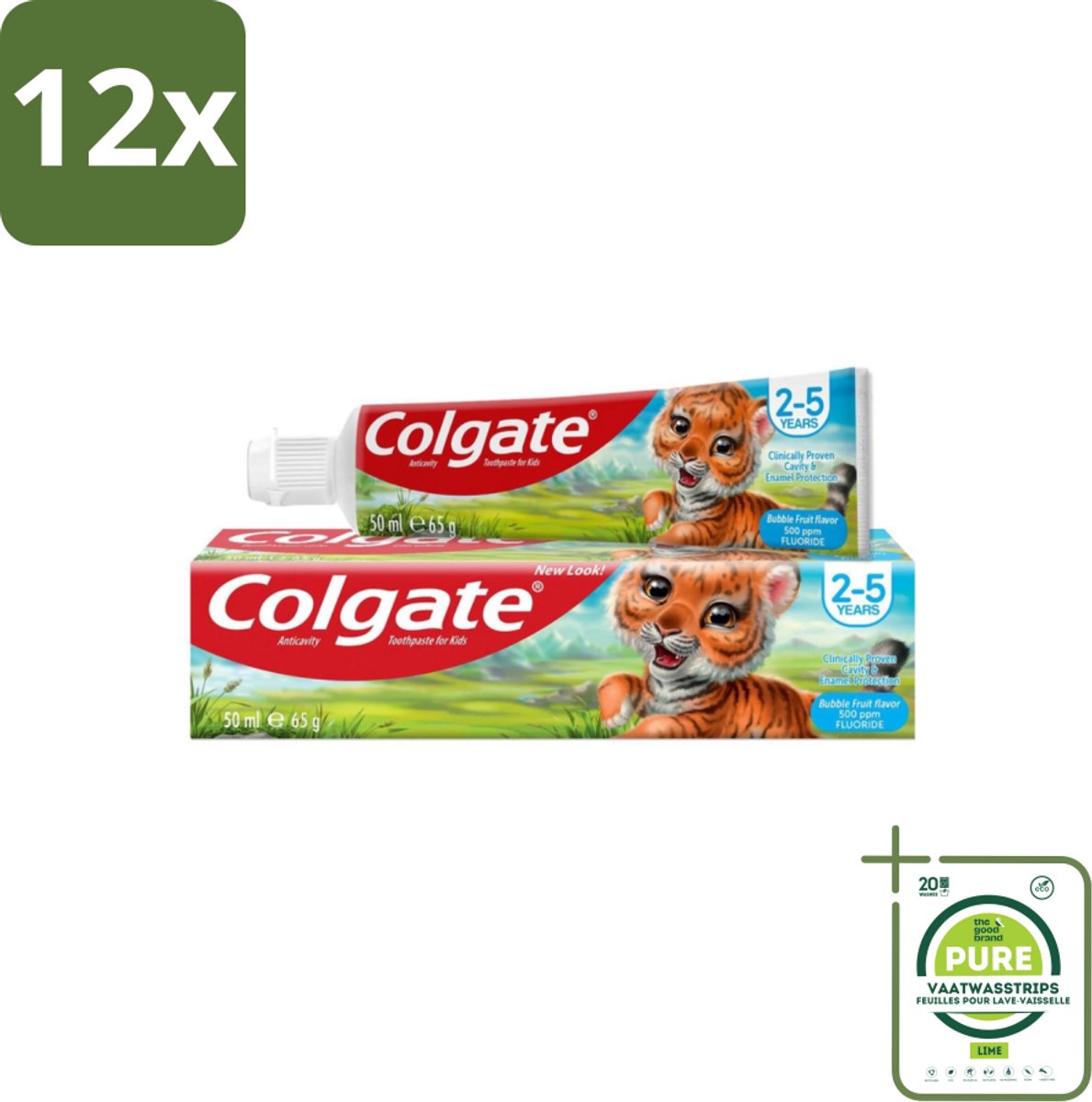 Colgate - Bubble Fruit - Kindertandpasta - Voor 2 tot 5 jaar oud - 50ml - Voordeelverpakking - 12 stuks - Kindertandpasta - Gaatjes bestrijden