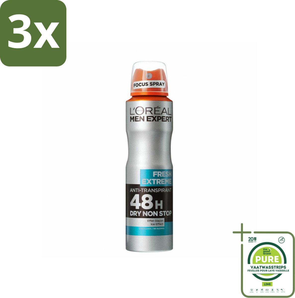 3 x L'Oréal Men Expert Deodorant Spray Fresh Extreme 150 ml - Grootverpakking - 48 Uur Deodorant - Anti-geur - Transpiratiecontrole - Frisse Geur - Deodorant Spray