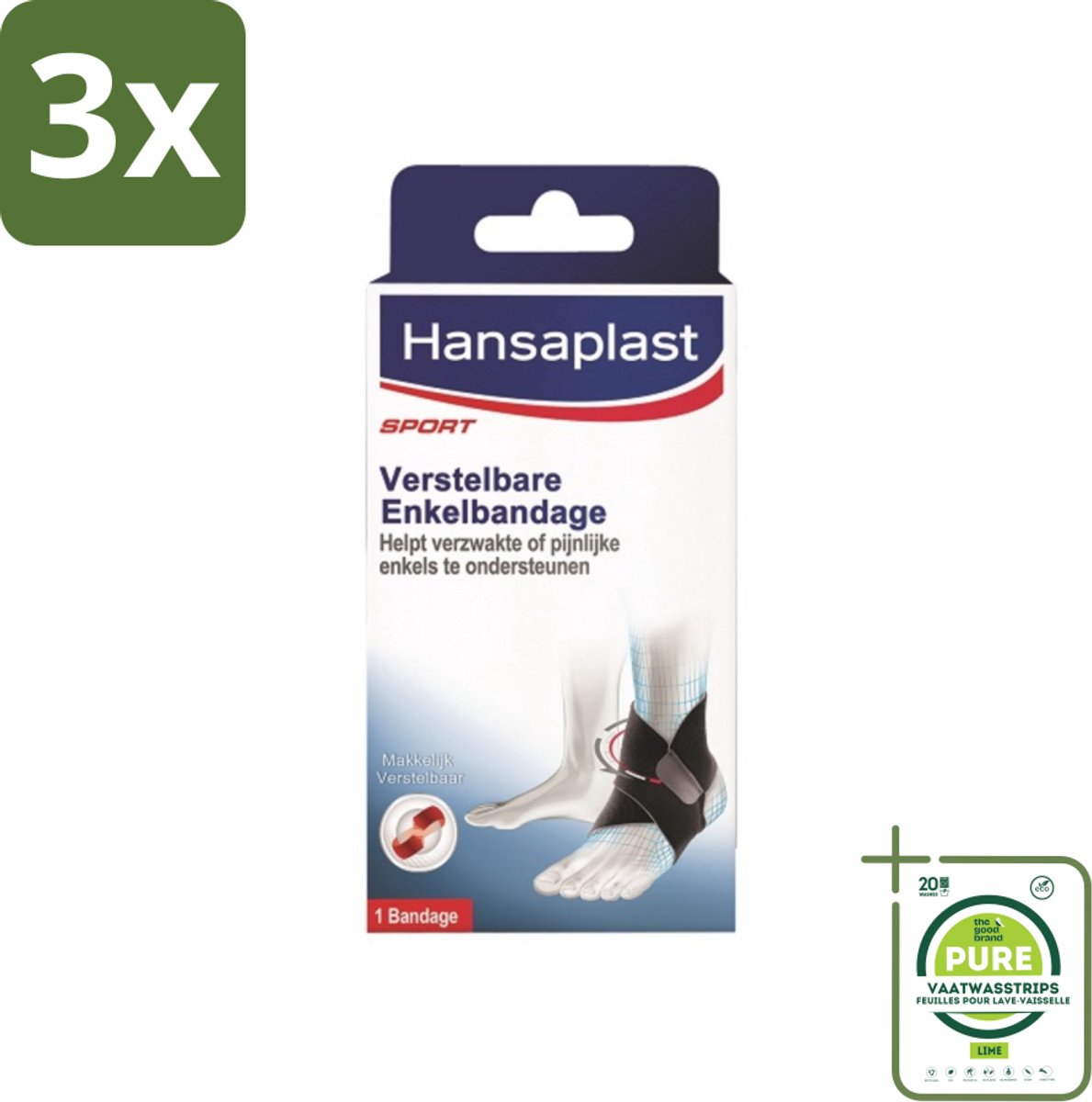 3 x Hansaplast - Sport Enkel Bandage - Enkelsteun - Enkel Brace - Verstelbaar - Zwart - Grootverpakking - Enkelsteun - Enkelbandage - Enkelblessure - Enkelinstabiliteit - Sportbandage